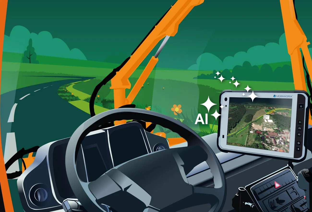 Illustration eines MOBIWORX WorkPads in einer Fahrzeugkabine